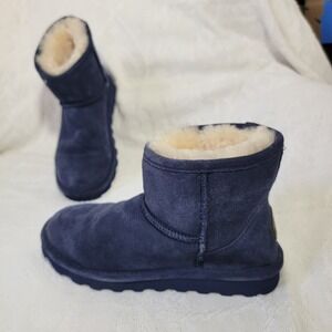 Bearpaw Alyssa Ankle Boot Sheepskin Suede Cadet Blue Size 6 EUC